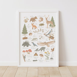 Poster Woodland Animal Alphabet ABC Kids Room Decor