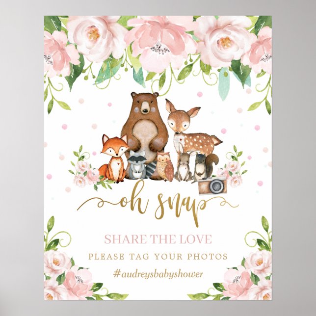Poster Woodland Animal Rosa Floral Oh Snap Compartilha Am (Frente)