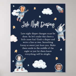 Poster Woodland Animal Space Baby 'Late Night Fralda'