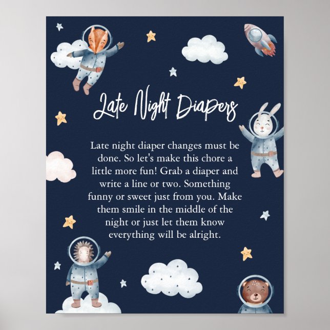 Poster Woodland Animal Space Baby 'Late Night Fralda' (Frente)