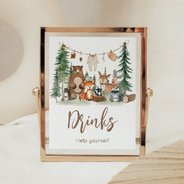 Poster Woodland Animals Baby Shower Drinks Sign