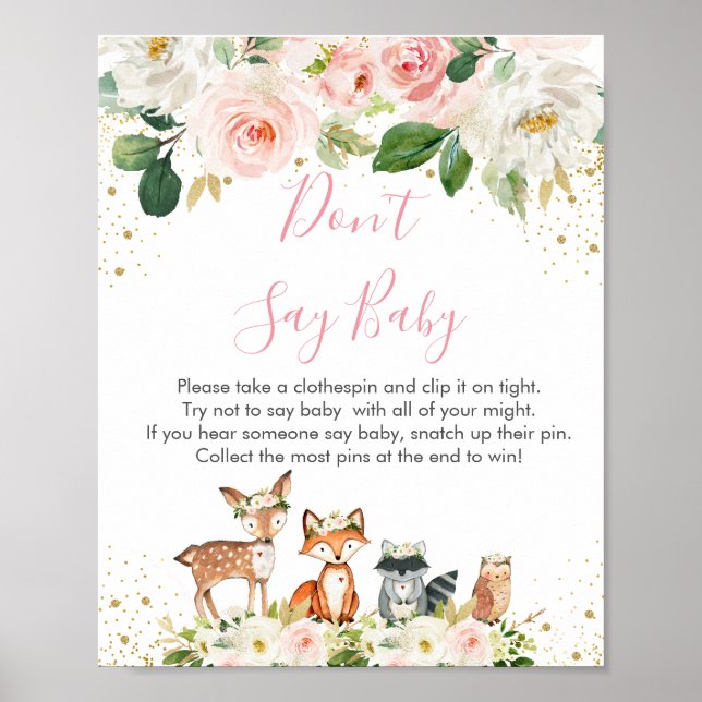 Poster Woodland Blush Floral Não Diga Jogo de Bebê (Frente)