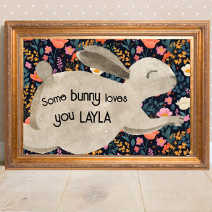 Poster Woodland Cottagecore Bunny Watercolor Floral