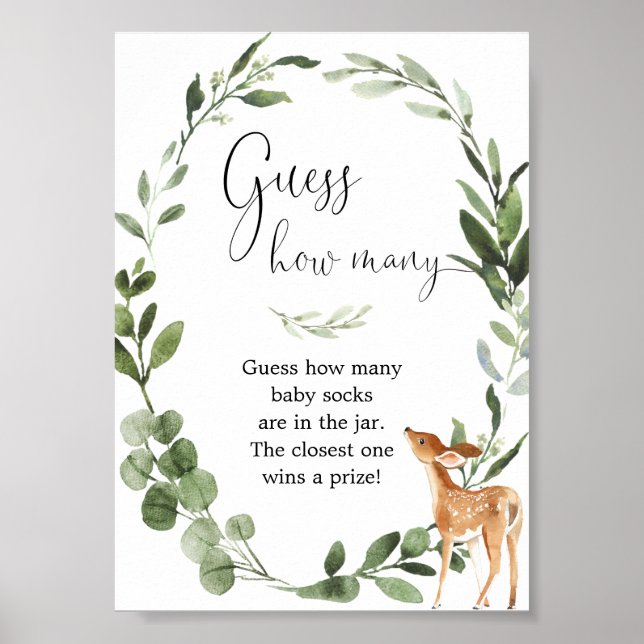 Poster Woodland Deer adivinha quantos jogos de chá de fra (Frente)