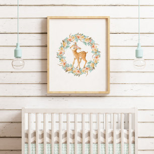 Poster Woodland Deer Animal Nursersery Art Kids Wall