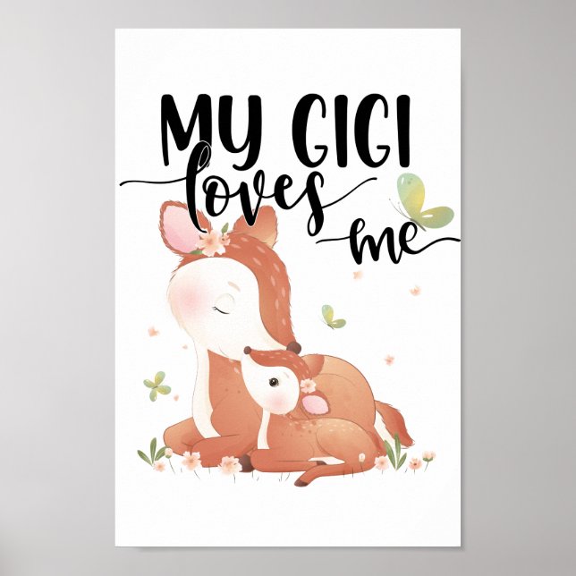 Poster Woodland Deer Doe and Baby Fawn My Gigi Me ama (Frente)