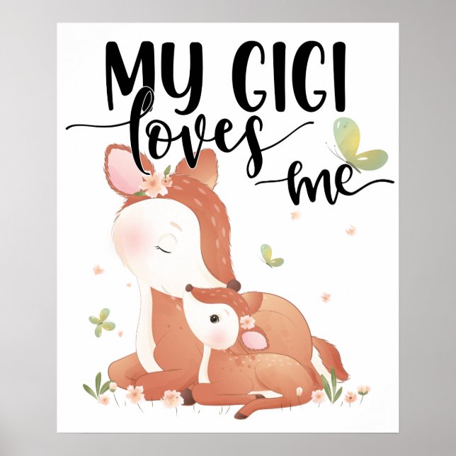 Poster Woodland Deer Doe and Baby Fawn My Gigi Me ama (Frente)
