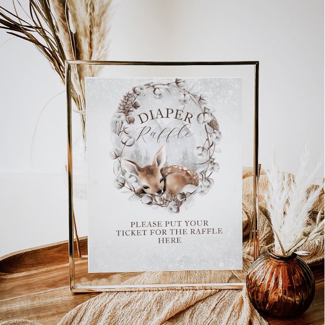 Poster Woodland Deer Winter Chá de fraldas Fralda Raffle (Criador carregado)