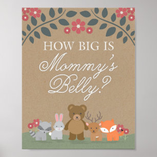 Póster Woodland Florals Chá de fraldas Belly Jogo Mamãe