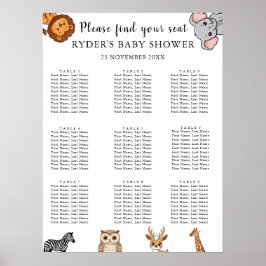 Poster Woodland Forest Animals Baby Shower Seating Charts