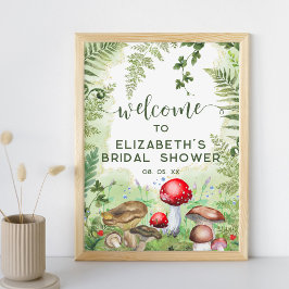 Poster Woodland Forest Mushroom Ferns Script Bem-vindo