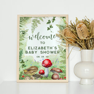 Poster Woodland Forest Mushroom Ferns Script Bem-vindo