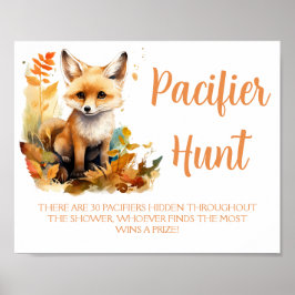 Poster Woodland Fox Cute Pacifier Hunt Chá de fraldas
