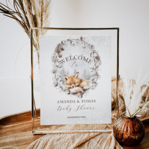 Poster Woodland Fox Elegante Chá de fraldas de inverno be