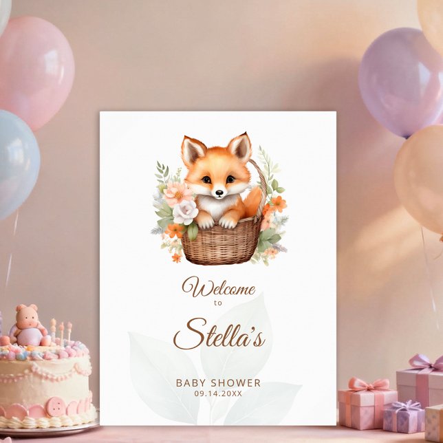 Poster Woodland Fox Florals Baby Shower Welcome Sign (Criador carregado)