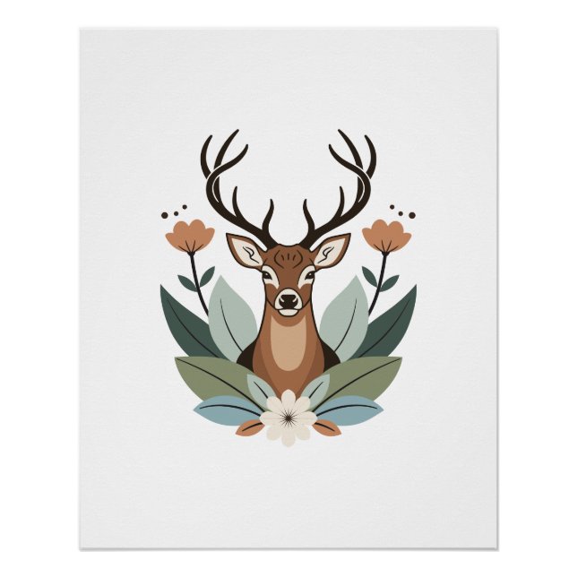 Póster Woodland Harmony – Boho Deer Botanical Illustratio (Frente)