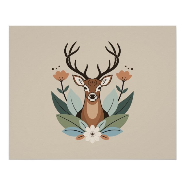 Póster Woodland Harmony – Boho Deer Botanical Illustratio (Frente)
