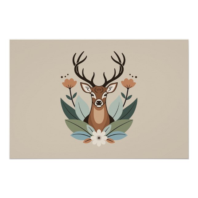 Póster Woodland Harmony – Boho Deer Botanical Illustratio (Frente)