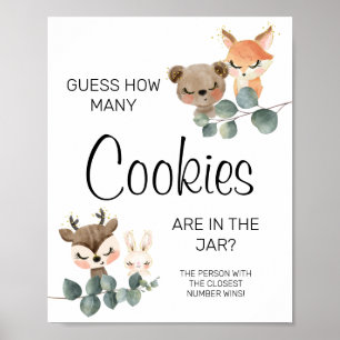 Poster Woodland How many cookies baby shower game sign