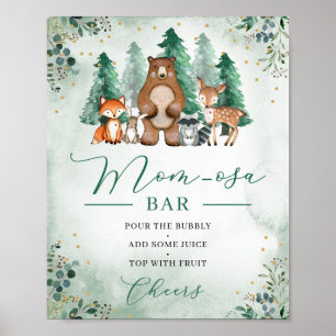 Poster Woodland momosa bar sign animals Baby Shower