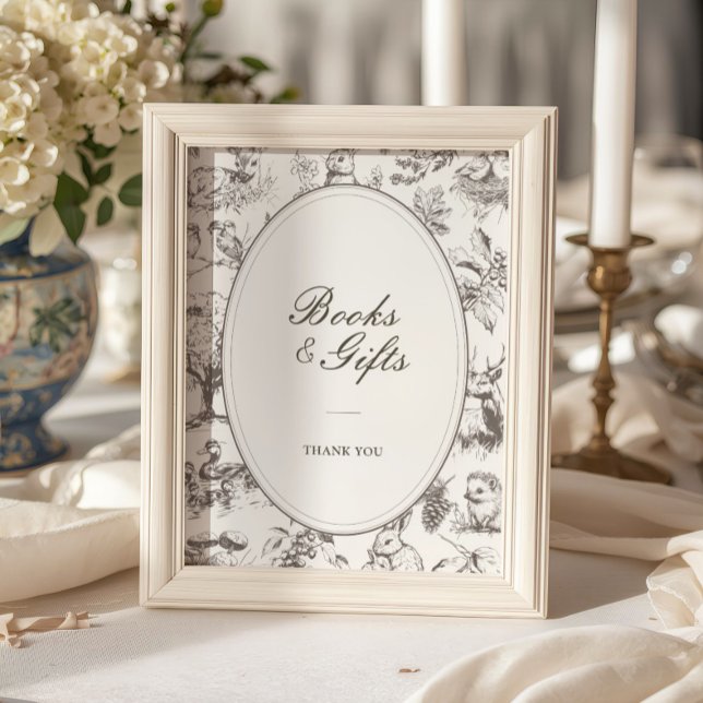 Poster Woodland Sketched Baby Shower Books and Gifts (Criador carregado)