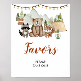 Poster Woodland Um Feliz Camper Primeiro Aniversário Favo