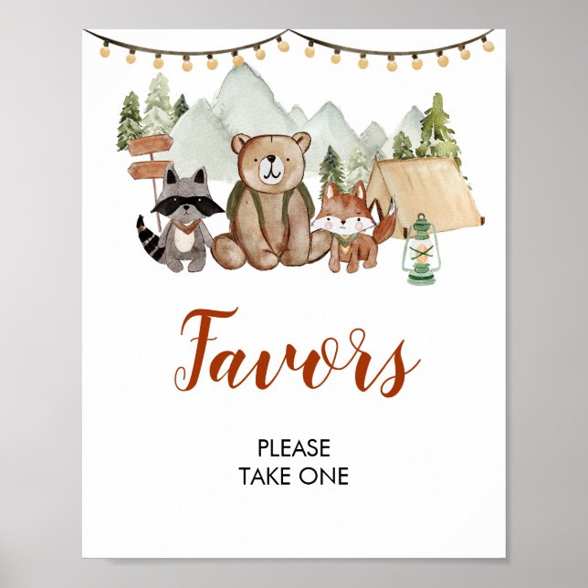 Poster Woodland Um Feliz Camper Primeiro Aniversário Favo (Frente)