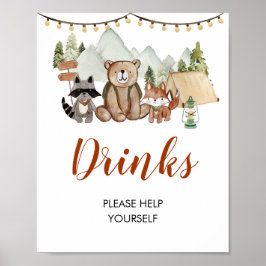 Poster Woodland Um Feliz Camper Primeiro Bebidas De Anive