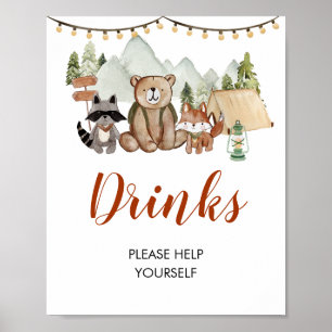Poster Woodland Um Feliz Camper Primeiro Bebidas De Anive