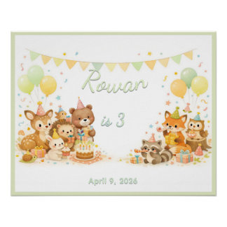 Póster Woodland Wild Animals Forest Party Pastel Neutral