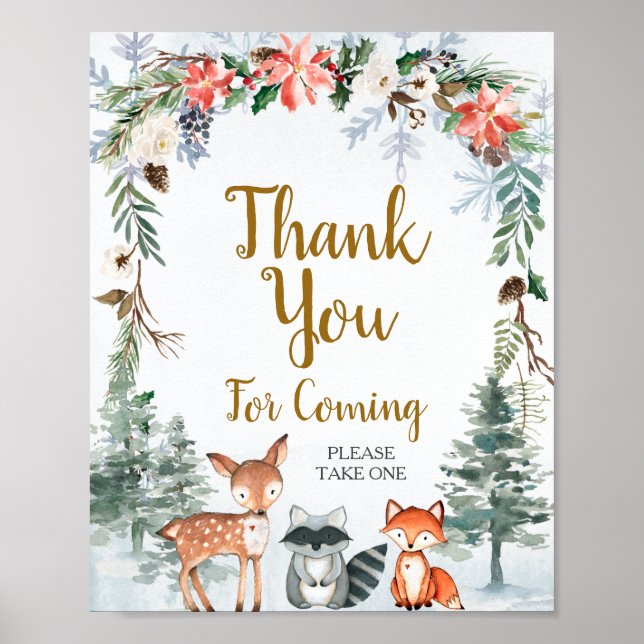 Poster Woodland Winter Animal Forest Obrigado por vir (Frente)
