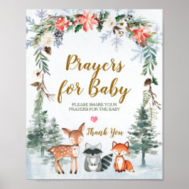 Poster Woodland Winter Animal Forest Prayers para Bebê