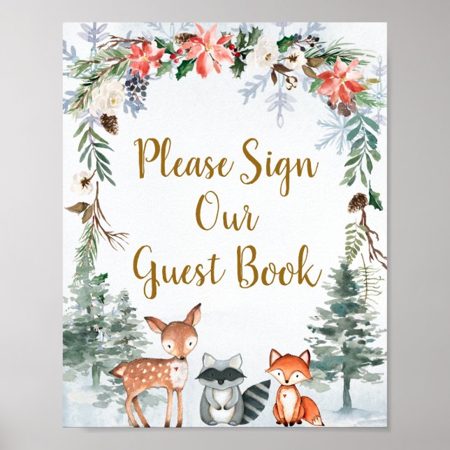 Poster Woodland Winter Animal Por Favor Assine Nosso Conv (Frente)