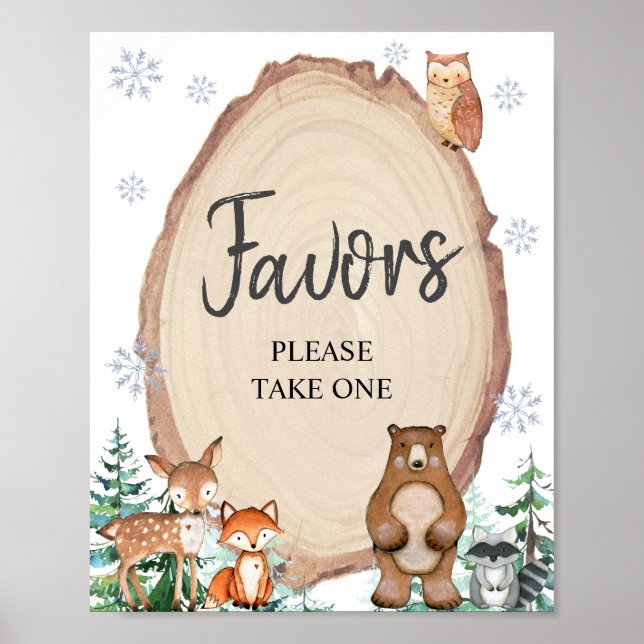 Poster Woodland Winter Onederland Birthday Favor (Frente)