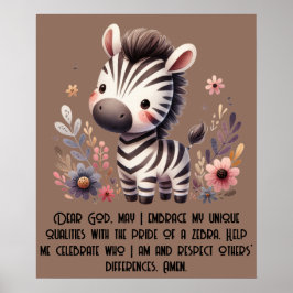 Poster Woodland Zebra Crianças Oração Cristã em Brown |