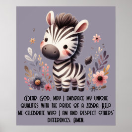 Poster Woodland Zebra Kids Oração Cristã em Púrpura |