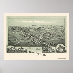 Poster Woodsfield, mapa panorâmico do OH - 1899