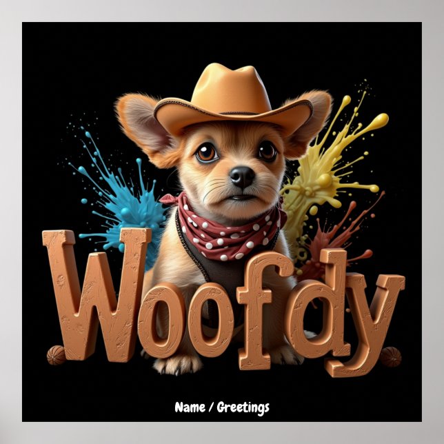 Poster Woofdy Palhaço Caubói Cachorro no Texas (Frente)