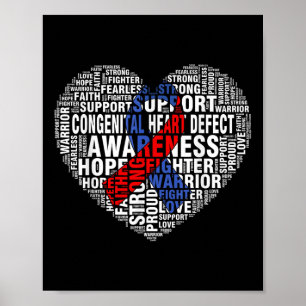Poster Word Art Heart &amp; Blue Ribbon Chd Awarness