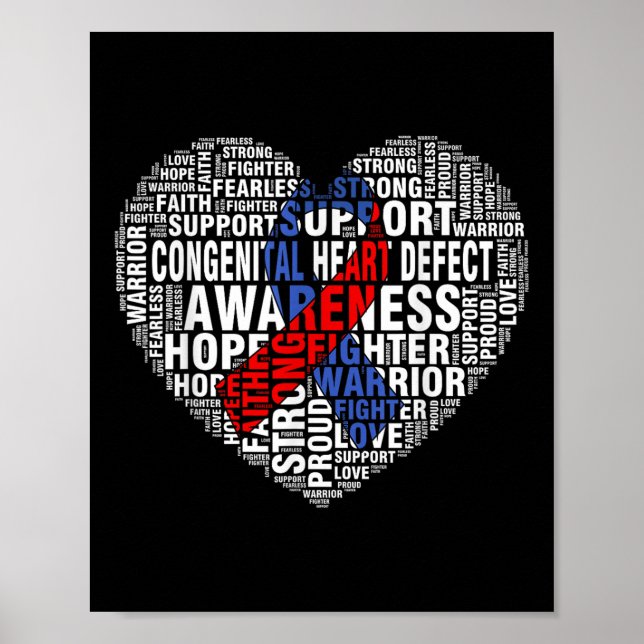 Poster Word Art Heart &amp; Blue Ribbon Chd Awarness (Frente)