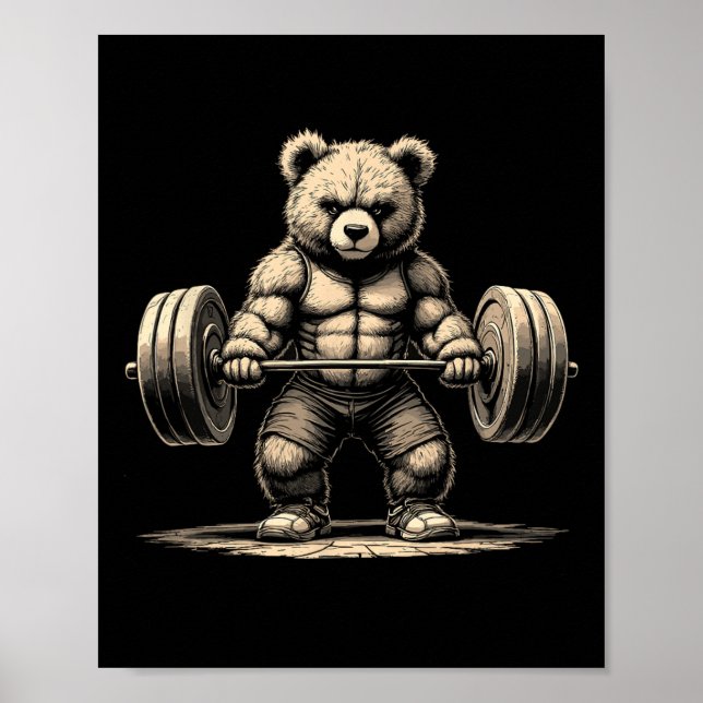 Poster Workout Bear Deadlifter Engraçado Gym Tee Levantan (Frente)