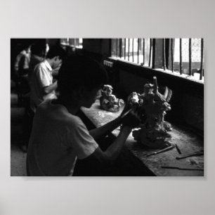 Poster Workshop de escultura em pedra do Vintage China Gu