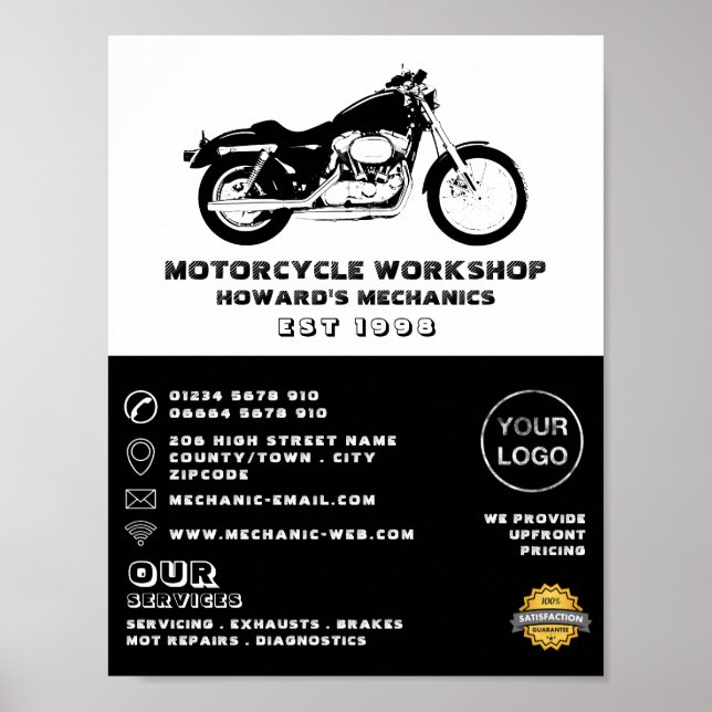 Poster Workshop de motocicletas, propaganda mecânica e de (Frente)