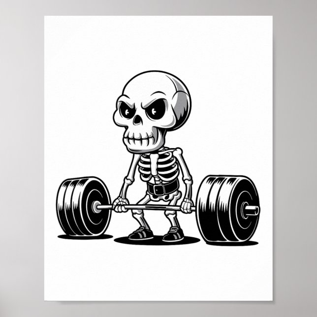 Poster Workshop Skeleton Deadlifter Engraçado Gym Levanta (Frente)