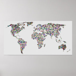 Poster World Map in Fog Filter and Gray Background