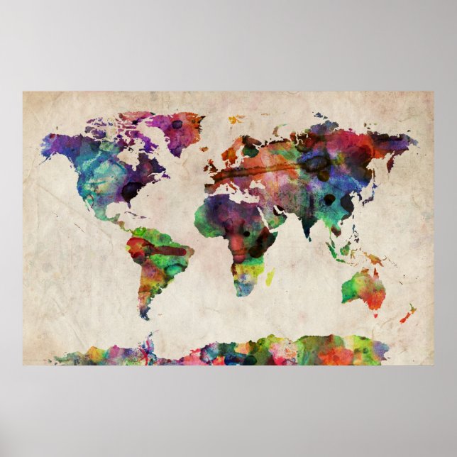 Póster World Map Urban Watercolor (Frente)