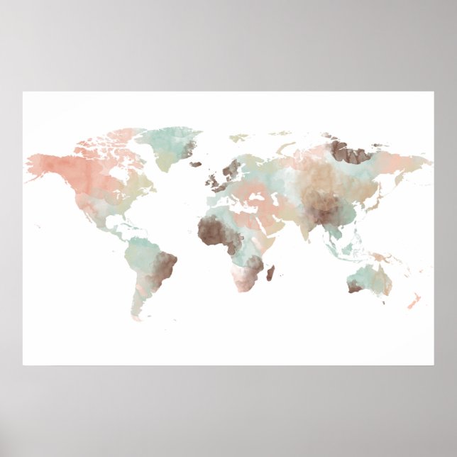 Poster World Map Watercolor Grunge Art Viagem (Frente)