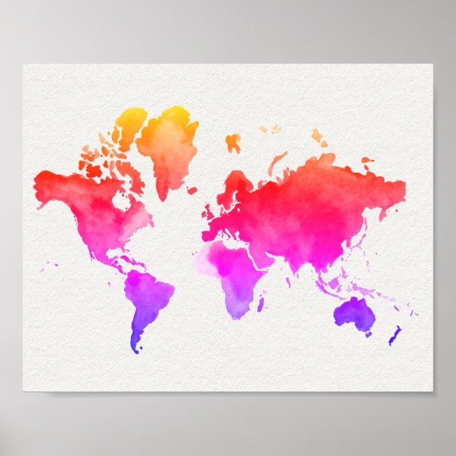 Poster World Map Watercolor Rainbow (Frente)