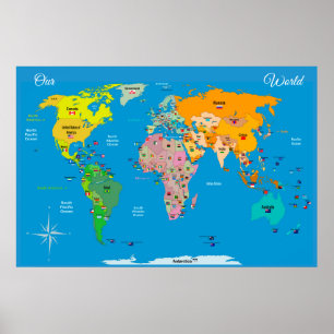 Poster World Map with Flags 