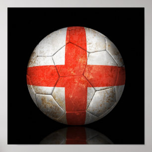 Poster Worn English Flag Football Soccer Ball